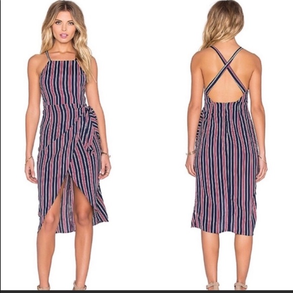 Privacy Please Dresses & Skirts - Privacy Please Red Blue Striped Nassau Faux Wrap Dress